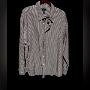 DOCKERS STRIPPED BUTTON‎ UP SHIRT MEN XXL 18/18.5 TAUPE/WHITE 100% COTTON